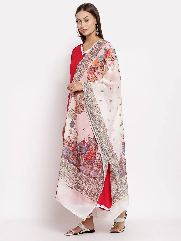 Myshka Women's Pink Cotton Solid 3/4 Sleeve V Neck Casual Kurta Dupatta Set | Grocsy