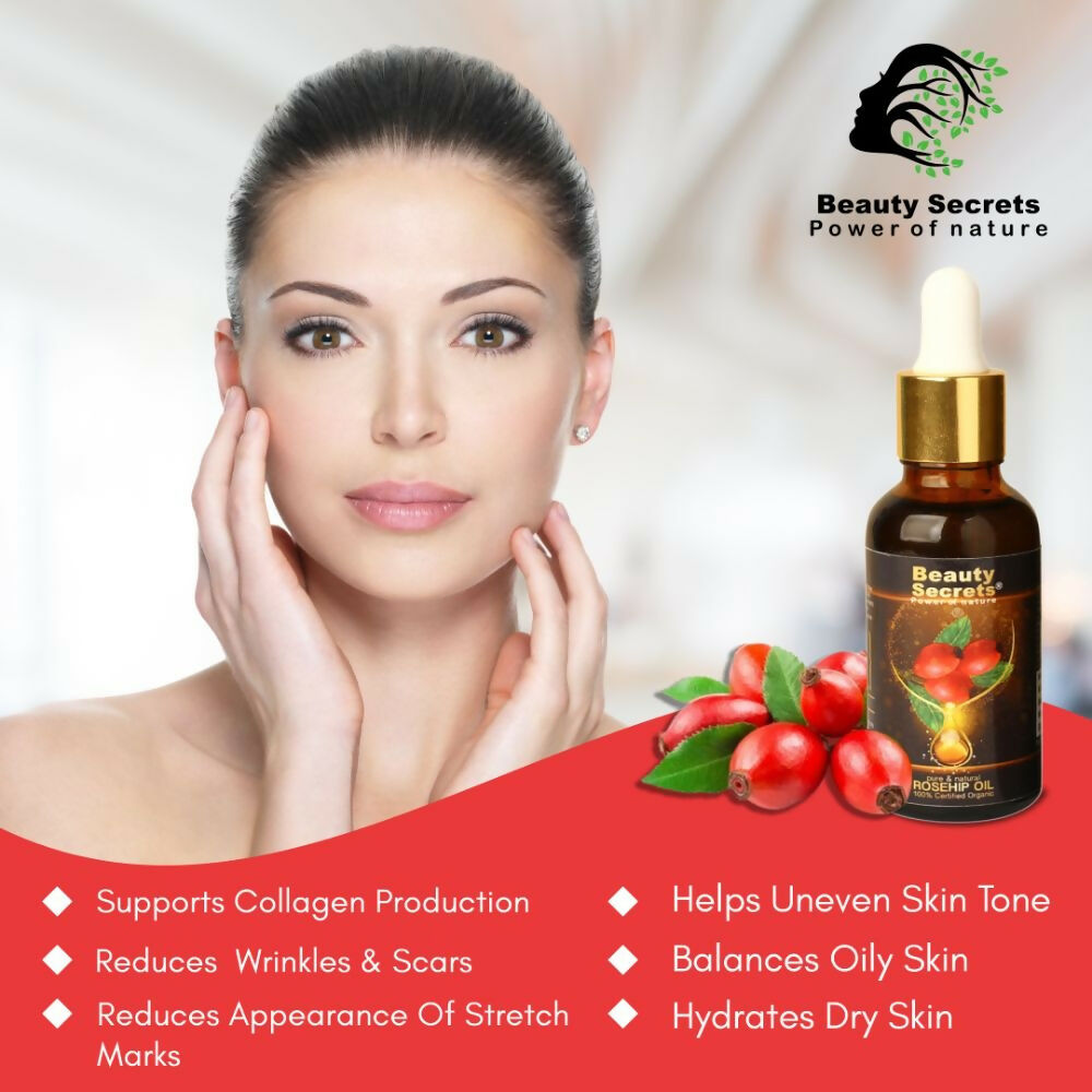 Beauty Secrets Certified Organic Rosehip Oil for Face and Body | Grocsy