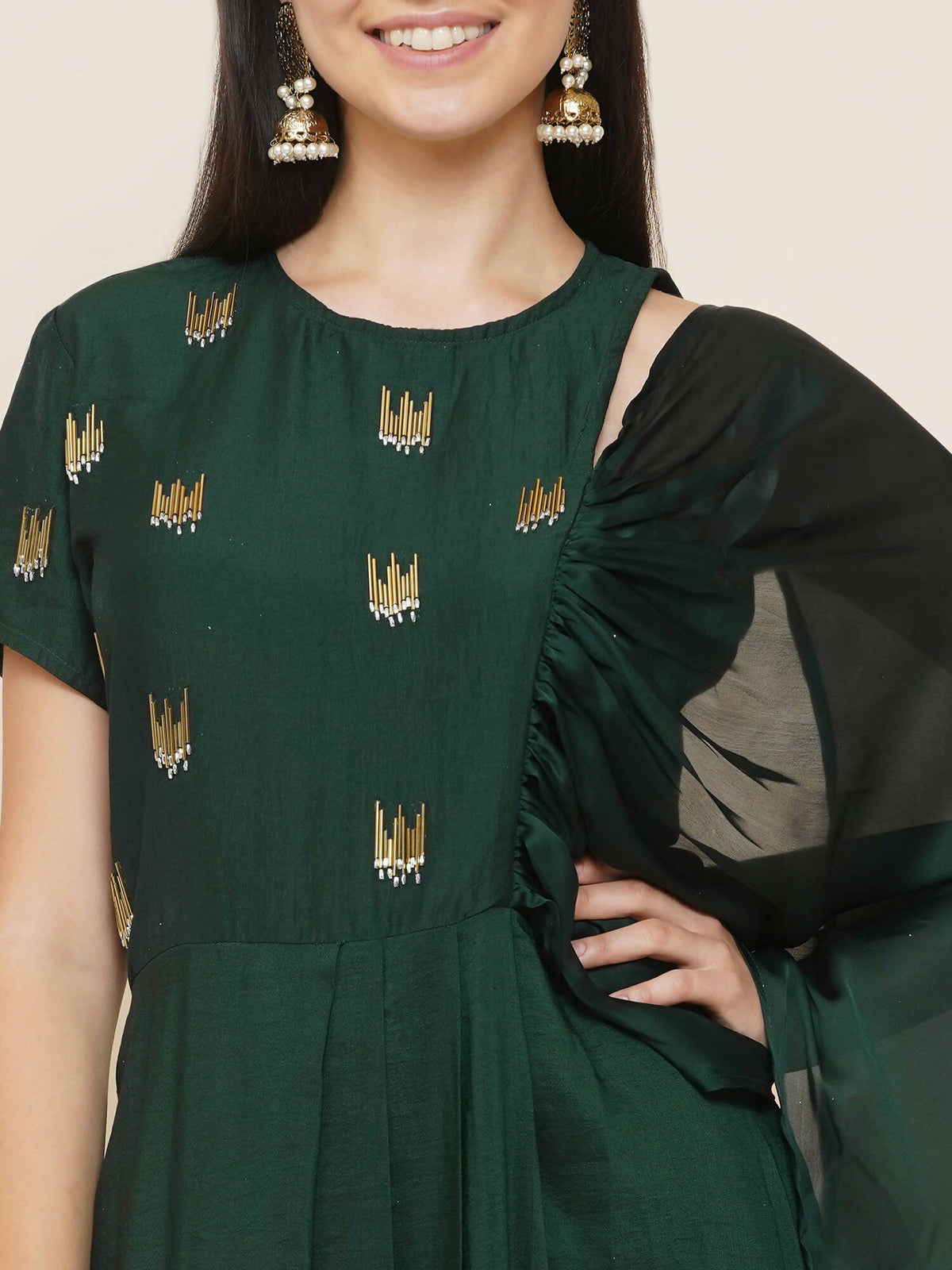 Women Republic Green Hand Embellished Gown | Grocsy