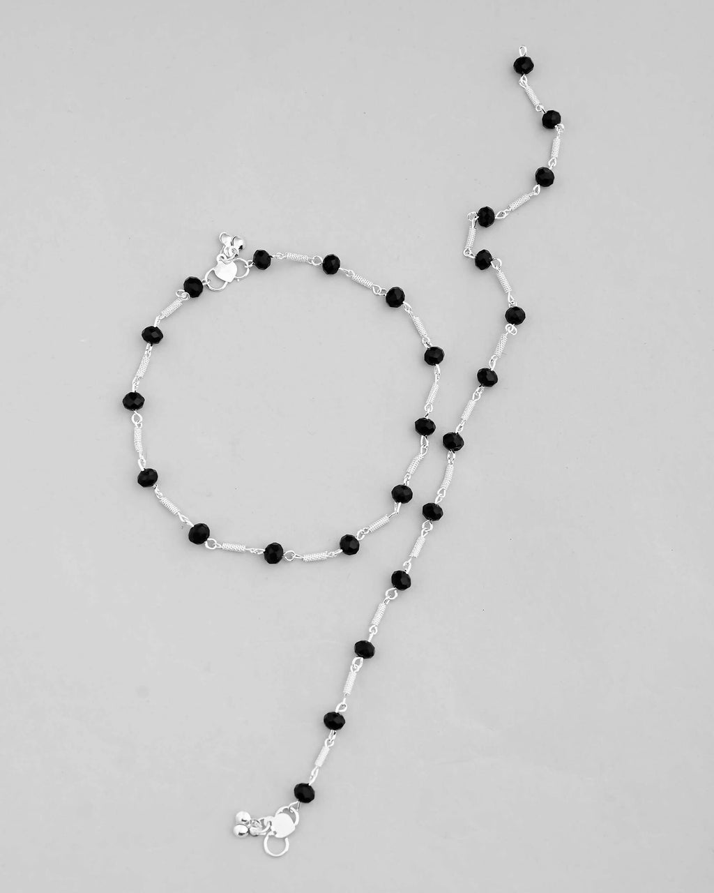 VOJ Set of 2 Silver Plated With Black Beads Anklet | Grocsy