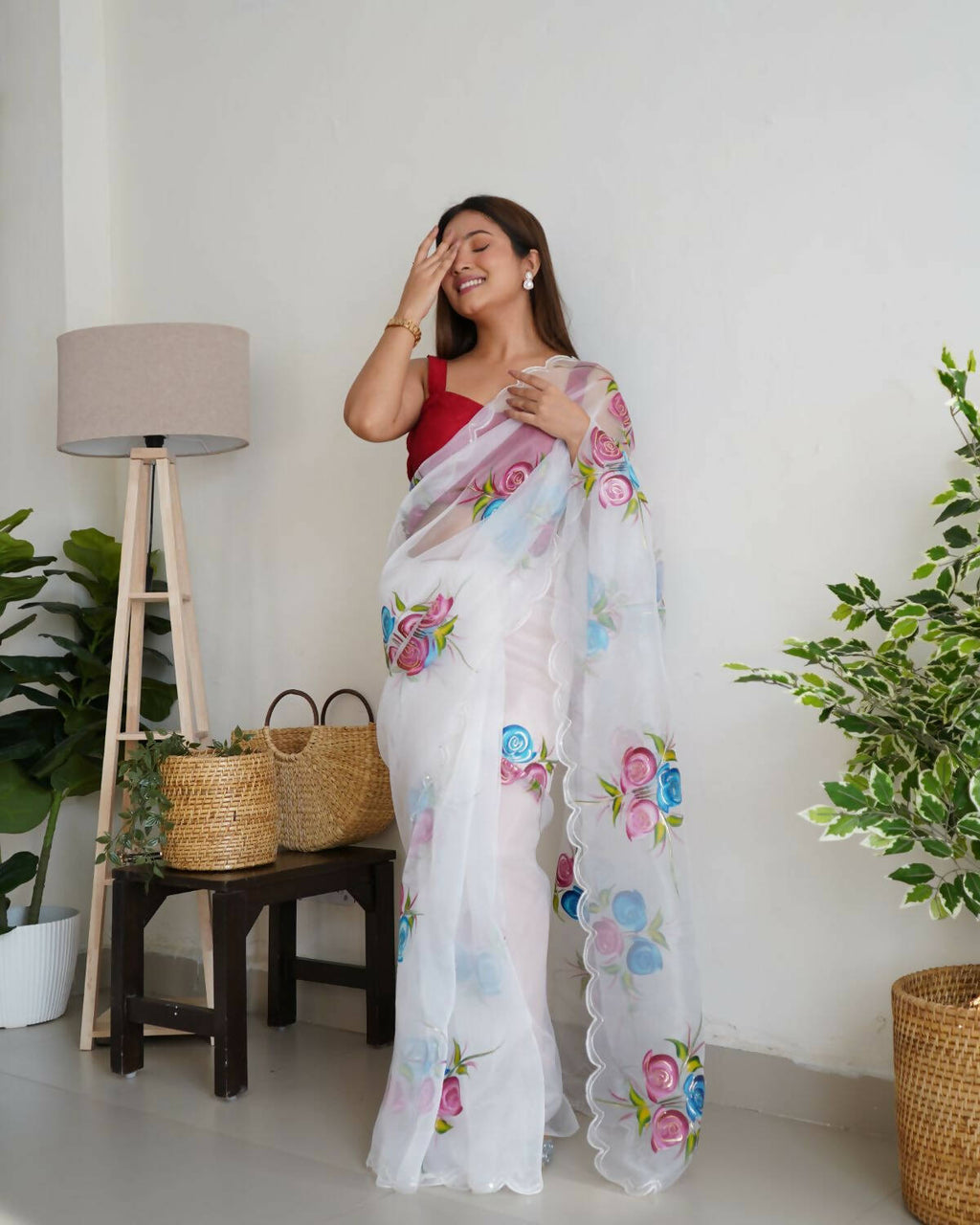 Vamsee White Organza Saree | Grocsy