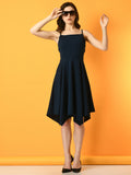 Myshka Women's Navy Blue Solid Party Dress | Grocsy