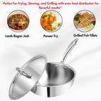 Vinod Platinum Triply Stainless Steel Deep Frying Pan with Lid | Grocsy