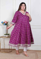 Miravan Plus Size Women Cotton Magenta Gota Lace And Embroidered Anarkali Kurta | Grocsy