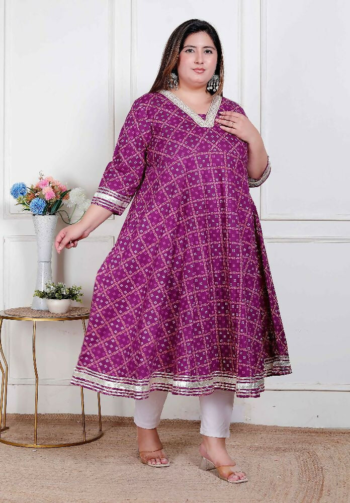 Miravan Plus Size Women Cotton Magenta Gota Lace And Embroidered Anarkali Kurta | Grocsy