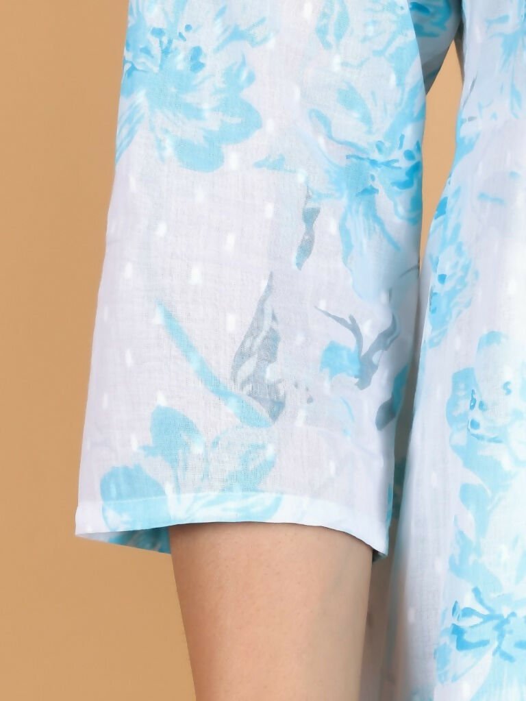 Aramya Flared Textured Cotton Floral Print Women's Kurta - White | Grocsy