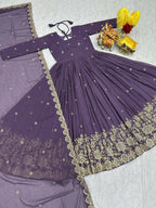 Teeya Creation Womens Wedding Wear Heavy Sequence Embroidery Work Purple Gown Set | Grocsy
