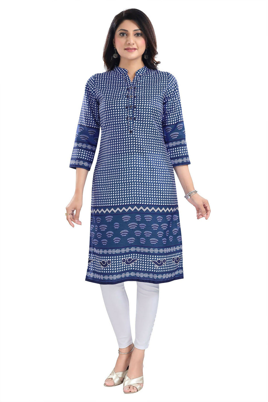 Snehal Creations Indigo Blue Designer Digital Print Cotton Slub Fabric Long Kurti Tunic | Grocsy