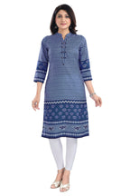 Snehal Creations Indigo Blue Designer Digital Print Cotton Slub Fabric Long Kurti Tunic | Grocsy