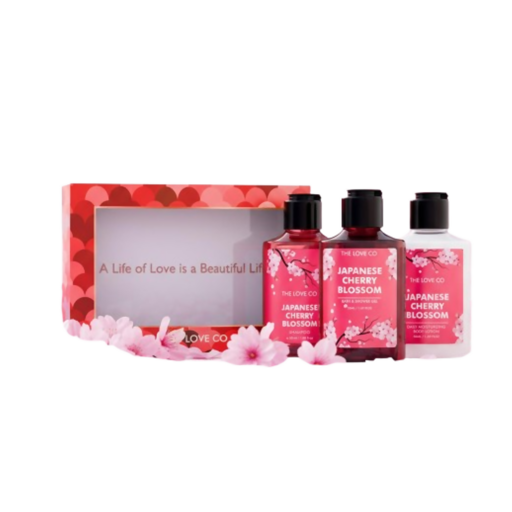 The Love Co. Japanese Cherry Blossom Bath And Body Care Gift Set Box Kit | Grocsy