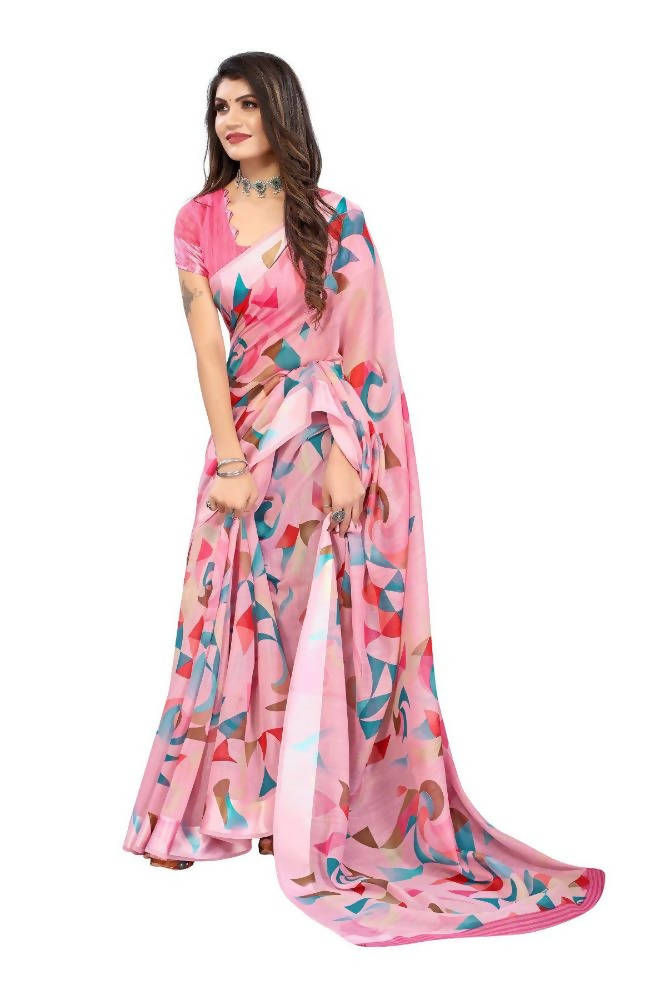Vamika Pink Linen Satin Border Saree | Grocsy
