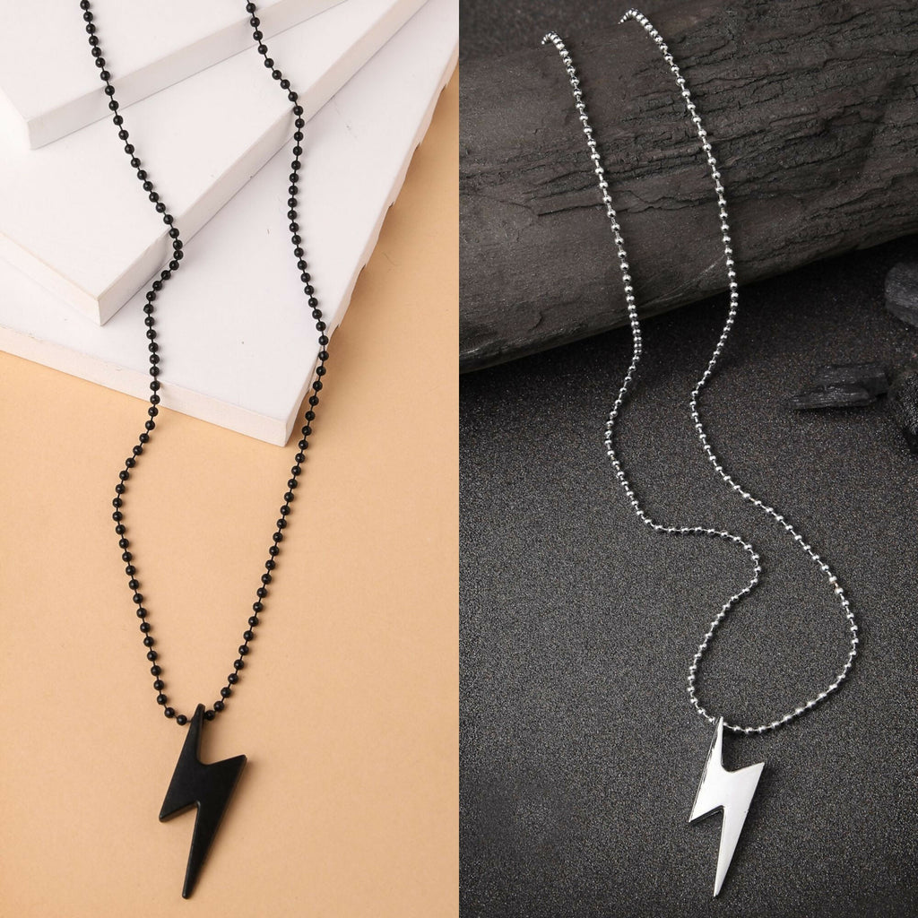 NVR Men's Set of 2 Black & Silver Flash Pendent With Chain | Grocsy
