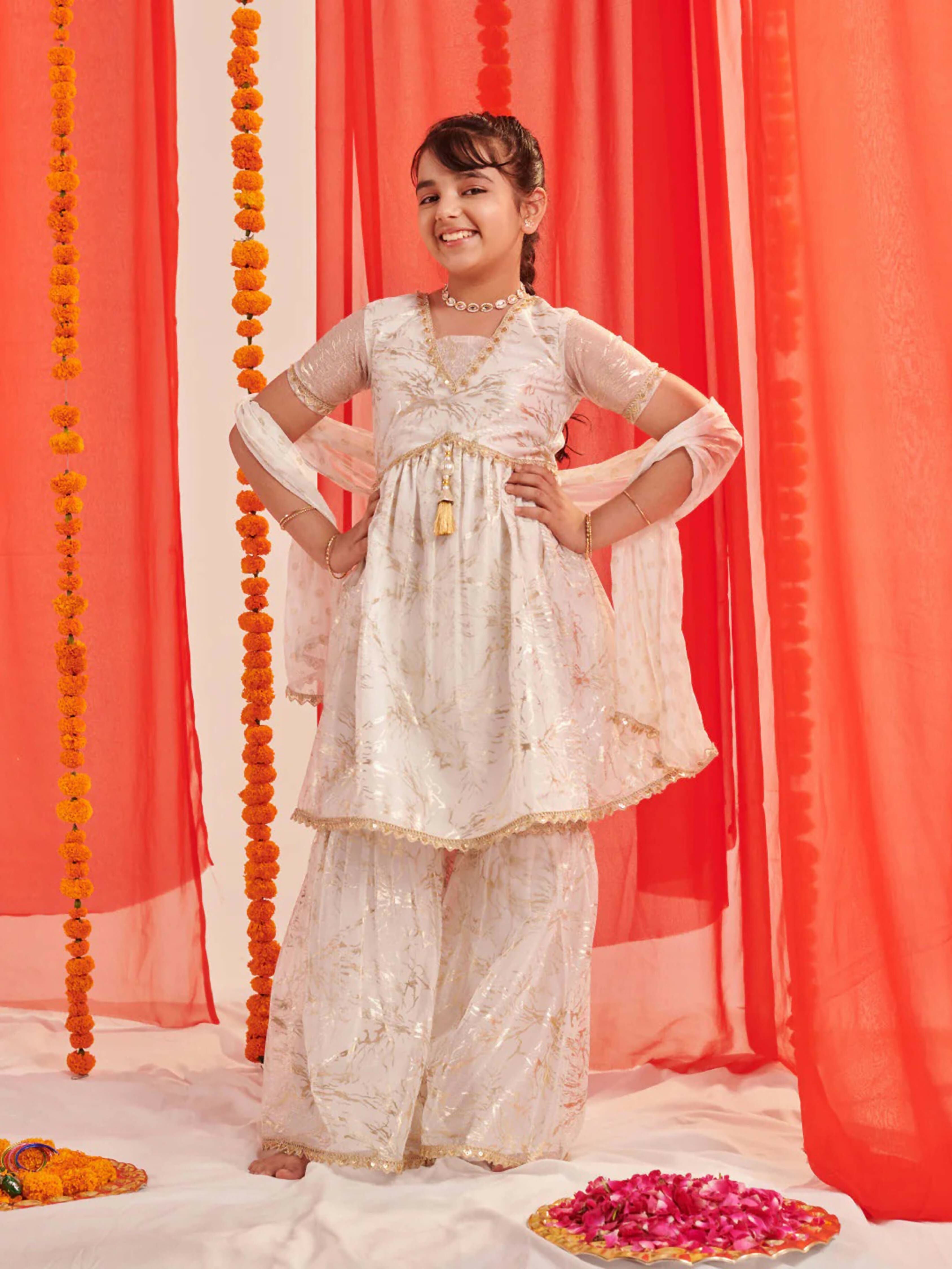 Joban Fashion Girl's Off White Color Sharara Set | Grocsy