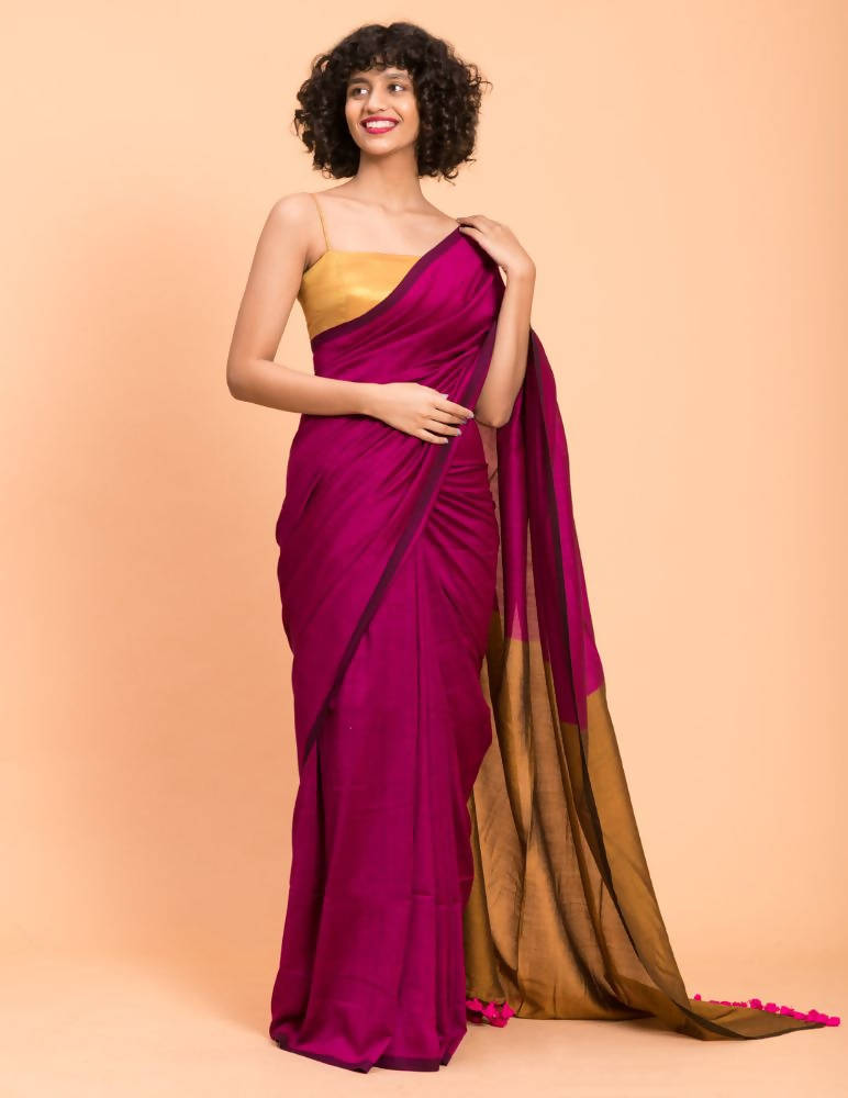 Suta Pink Golden Colorblocked Saree | Grocsy