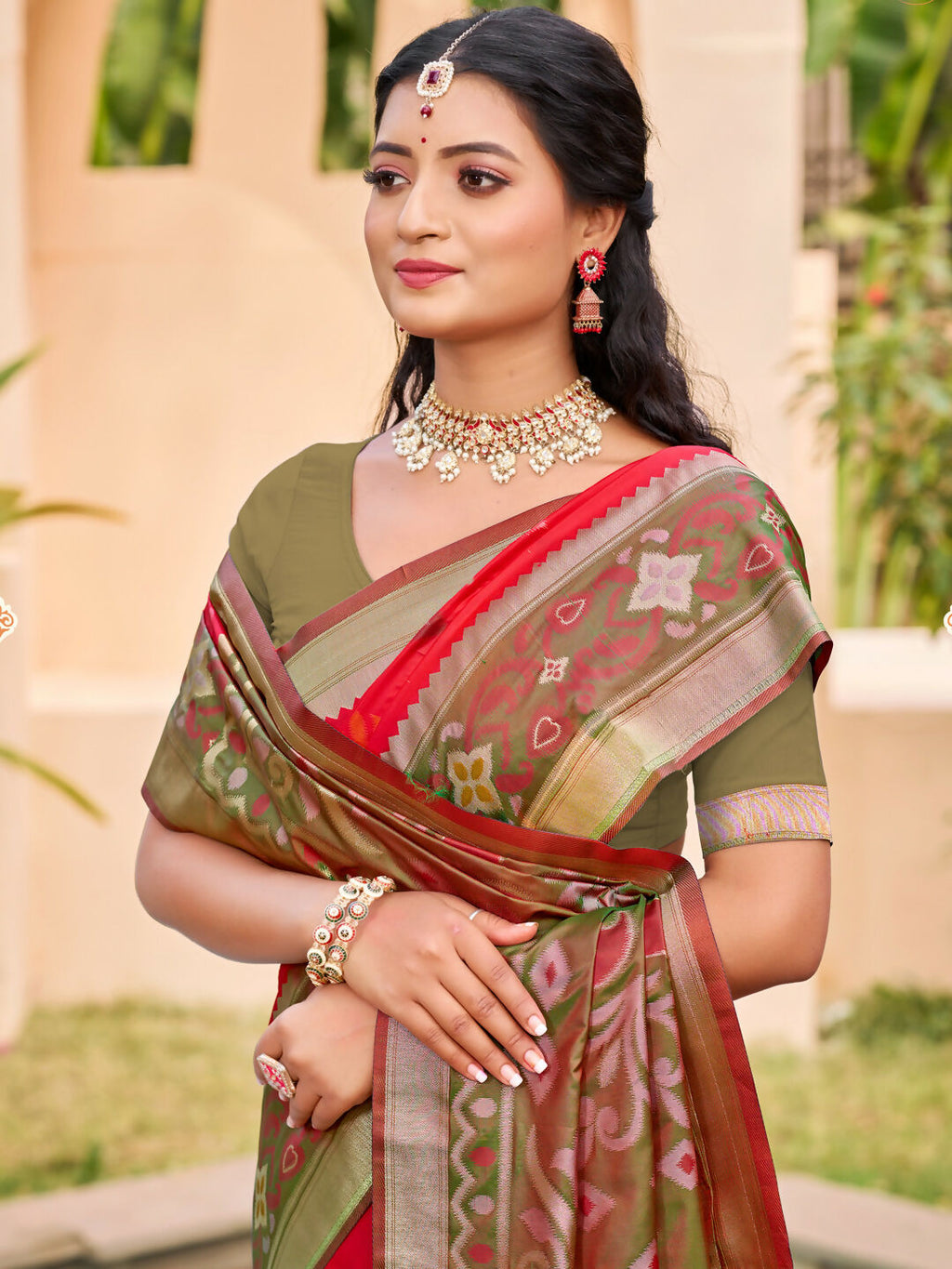 Shree Shyam Fashion Red Pochampally Silk Saree | Grocsy