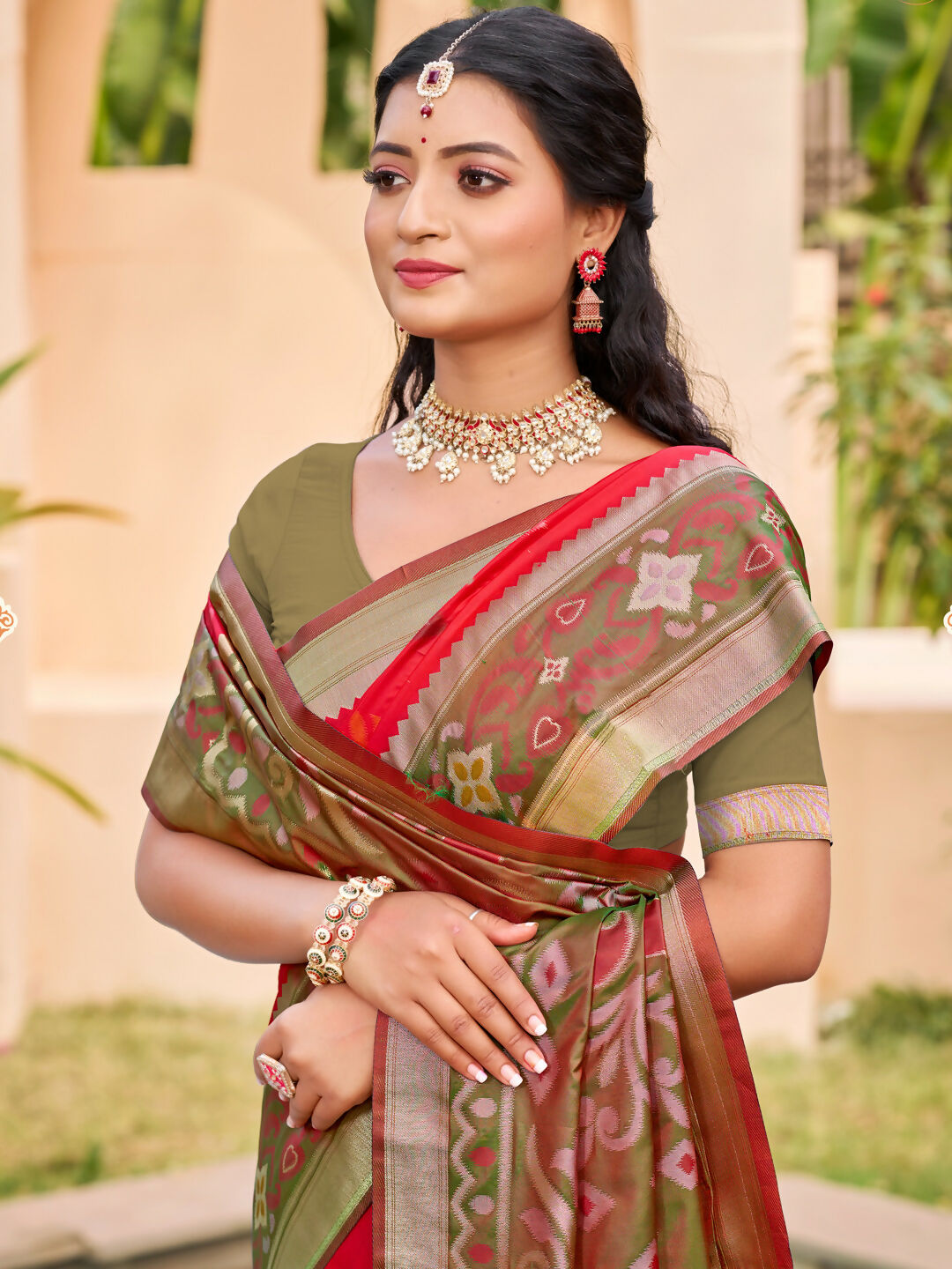 Shree Shyam Fashion Red Pochampally Silk Saree | Grocsy