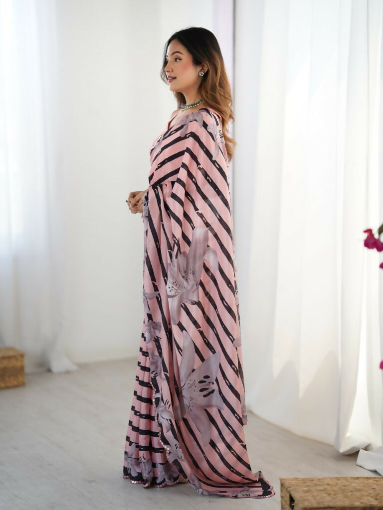 Pink Chinon Designer Digital Printed,Mirror Cut Work Saree - Manvika | Grocsy