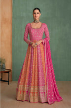 Vastranavya Pink Embroidered Sequence Work With swarovski Diamond Anarkali Salwar Suit Set | Grocsy