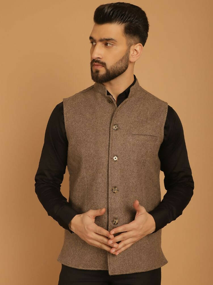 Even Apparels Pure Wool Nehru Jacket - Beige | Grocsy
