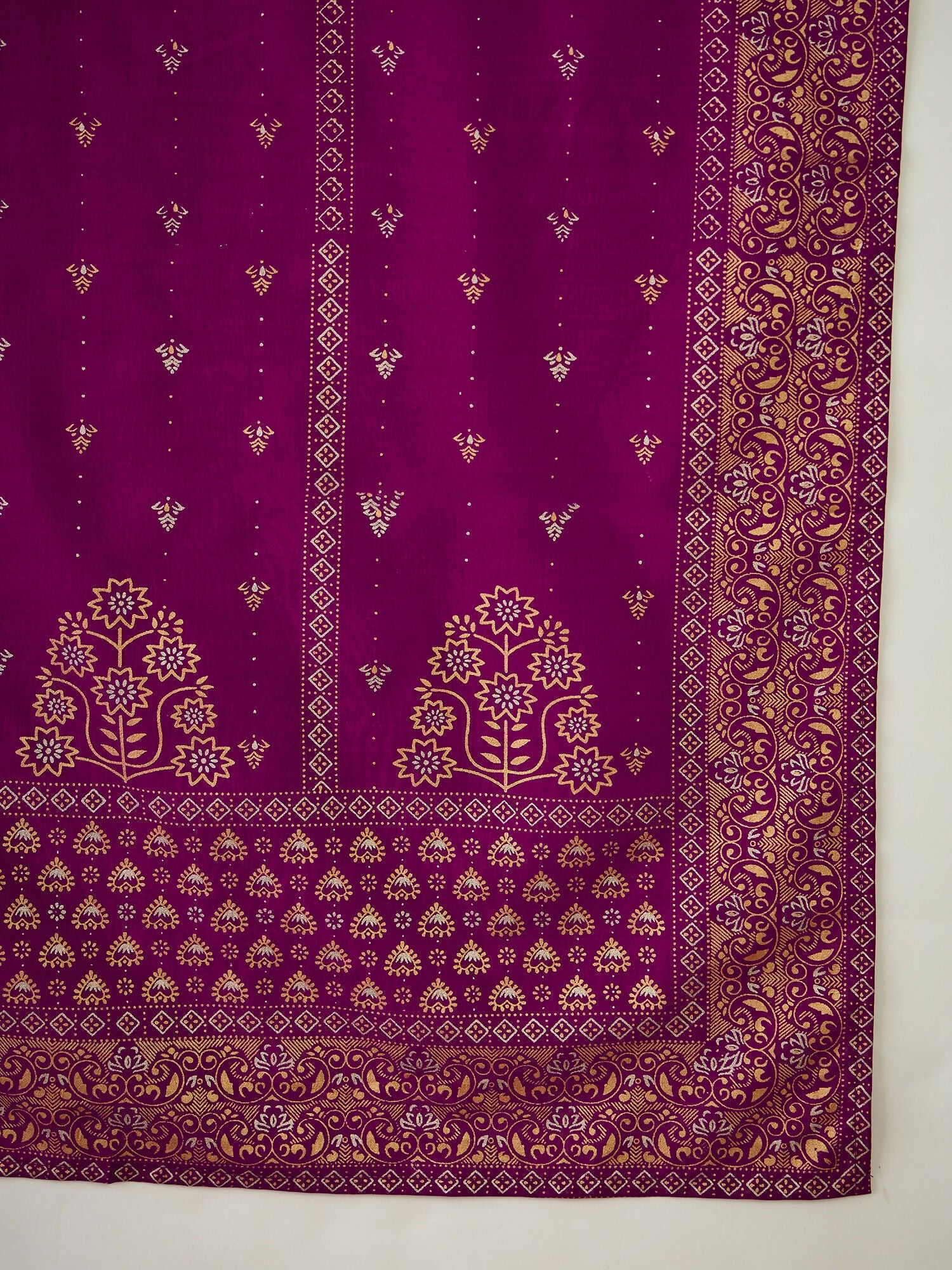 The52 Wine Women's Gorgeous Embroidered Work Vichitra Silk Fabric Flared Kurta Pant and Dupatta Set | Grocsy