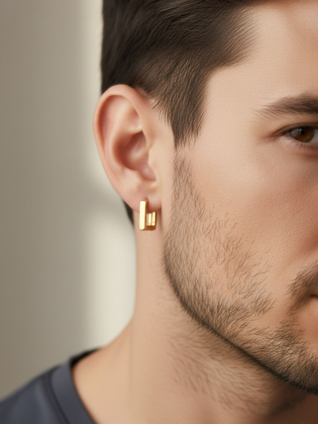 NVR Men's Set of 3 Multicolour Geomatric Shaped Hoop Earrings | Grocsy