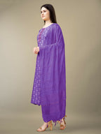 Jyoti Fashion Women's Purple Rayon Embroidery & Sequence work Kurta with Trouser & Dupatta | Grocsy