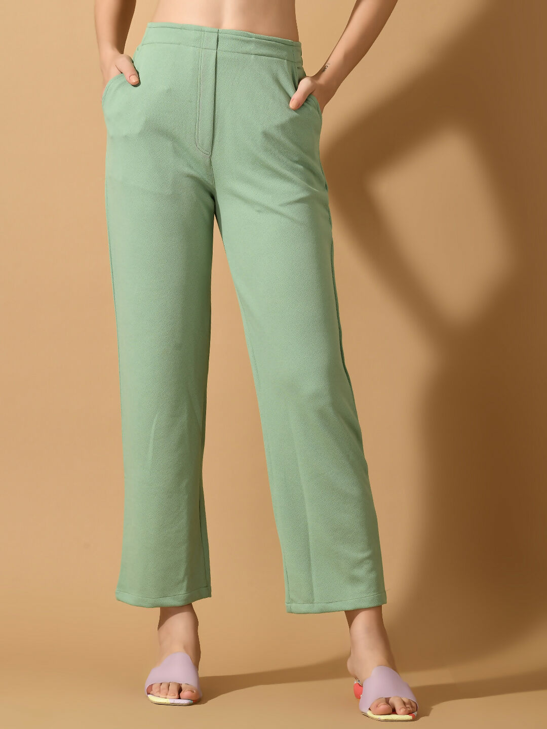 Myshka Women's Green Straight Fit Party Trouser | Grocsy
