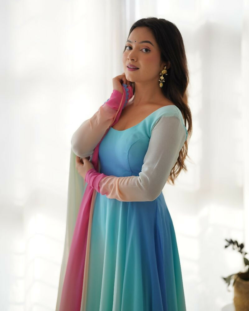 Joban Fashion Sky Kurta Set Georgette Sequence Embroidery Work | Grocsy