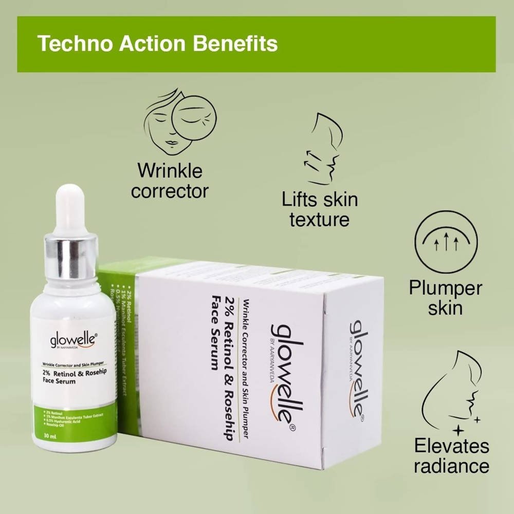 Aaryanveda Glowelle 2% Retinol & Rosehip Face Serum | Grocsy