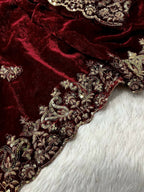 Vastranavya Designer Velvet Sequence & Zari Thread Embroidery work with border and Cutwork Saree - Wine | Grocsy