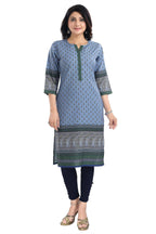 Snehal Creations Aesthetic Blue Digital Print Cotton Slub Long Kurti Tunic | Grocsy