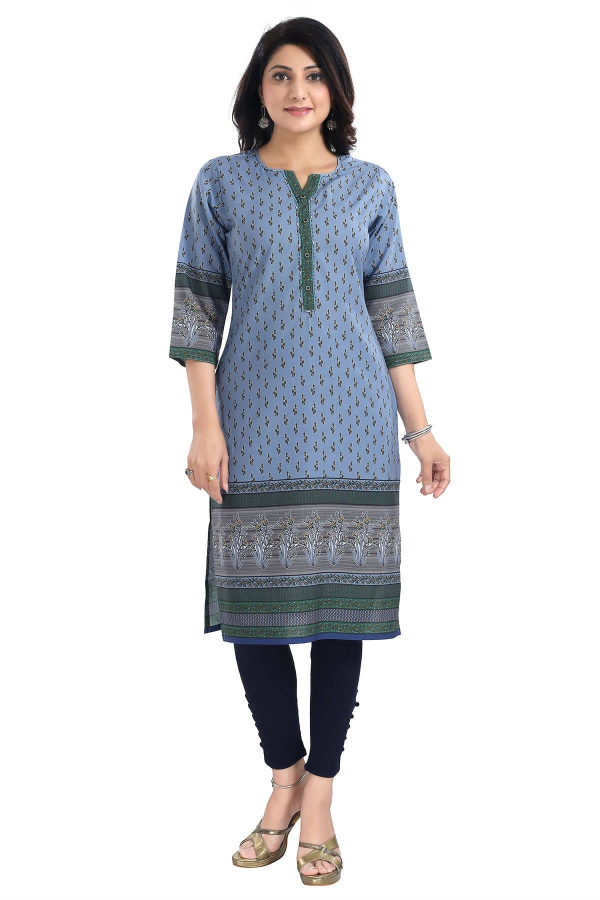 Snehal Creations Aesthetic Blue Digital Print Cotton Slub Long Kurti Tunic | Grocsy