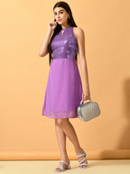 Myshka Women's Lavender Empire Party Dress | Grocsy