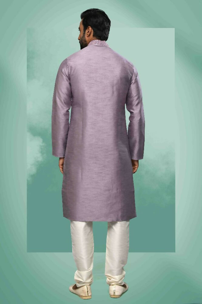 Raivat Ethnic Art Silk Mirror Embroidery Work Kurta Pajama In Lavender Colour | Grocsy