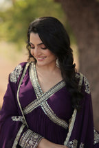 Vastranavya Faux Blooming with Embroidery Zari Sequins-work Gown with Dupatta - Purple | Grocsy