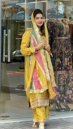 Prazu Fashion Yellow Faux Georgette Embroidered Palazzo Suit | Grocsy