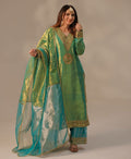 Prazu Fashion Lime Green Organza Embroidered Palazzo Suit | Grocsy