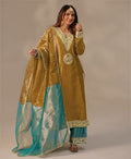 Prazu Fashion Mustard Organza Embroidered Palazzo Suit | Grocsy
