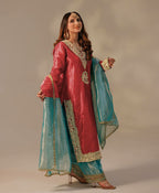 Prazu Fashion Red Organza Embroidered Plazzo Suit | Grocsy