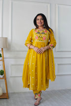 Prazu Fashion Yellow Georgette Embroidered Salwar Suit | Grocsy
