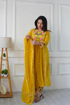 Prazu Fashion Yellow Georgette Embroidered Salwar Suit | Grocsy