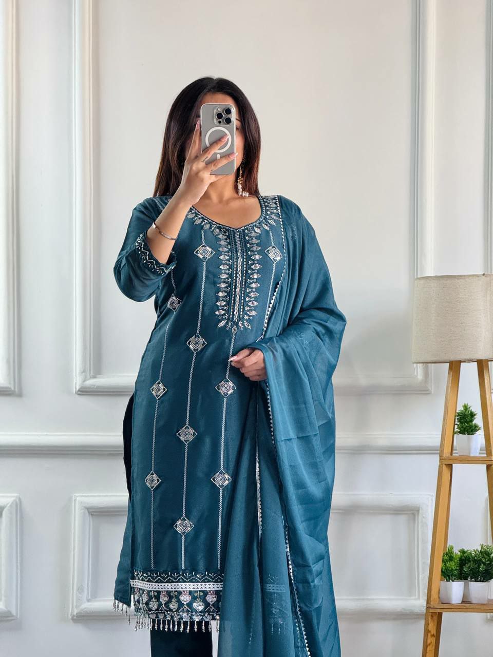 Prazu Fashion Rama Georgette Embroidered Salwar Suit | Grocsy