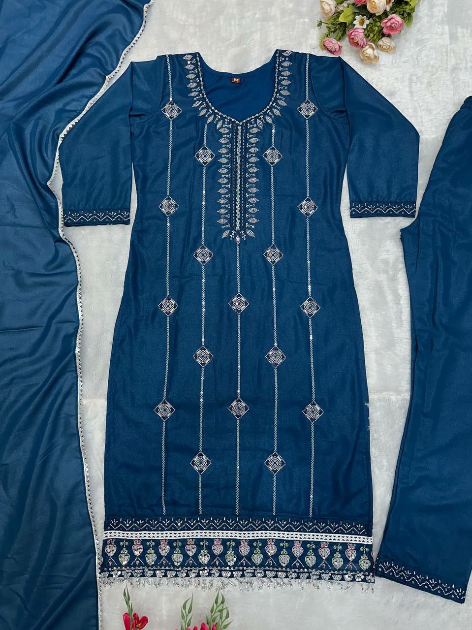 Prazu Fashion Rama Georgette Embroidered Salwar Suit | Grocsy