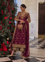 Prazu Fashion Wine Georgette Embroidered Salwar Suit | Grocsy