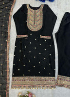 Prazu Fashion Designer Black Silk Embroidered Salwar Suit | Grocsy