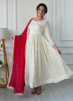 Prazu Fashion Off White Georgette Embroidered Anarkali Suit | Grocsy