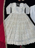 Prazu Fashion Off White Georgette Embroidered Anarkali Suit | Grocsy
