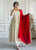 Prazu Fashion Off White Georgette Embroidered Anarkali Suit | Grocsy