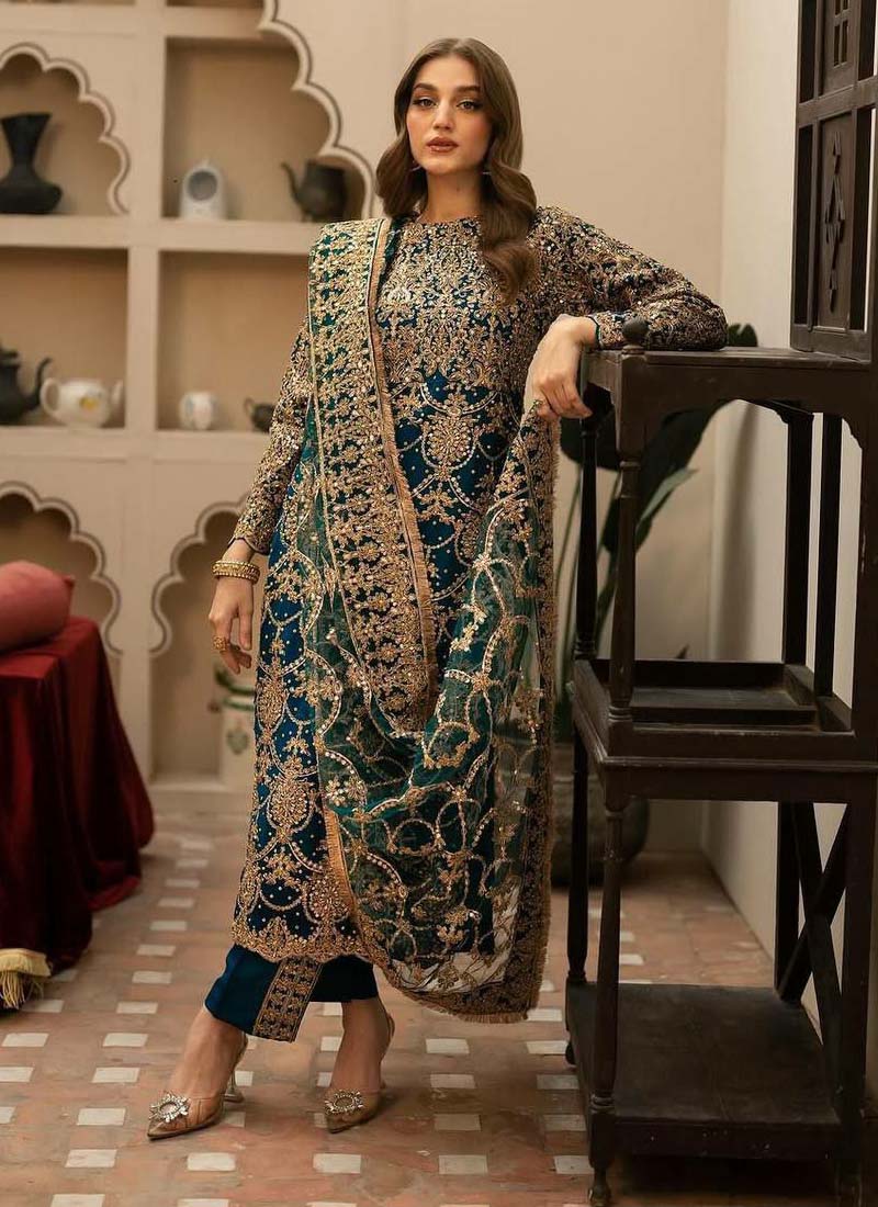 Prazu Fashion Rama Green Georgette Sequence Salwar Suit | Grocsy