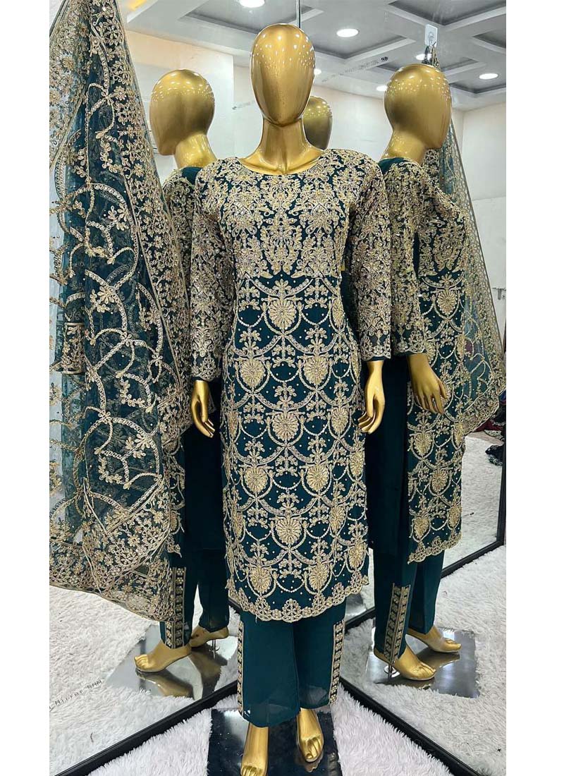 Prazu Fashion Rama Green Georgette Sequence Salwar Suit | Grocsy
